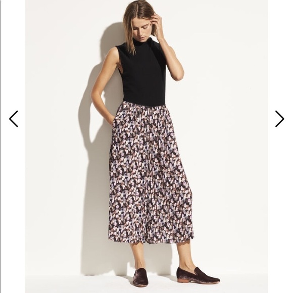 Vince Pants - Vince Micro Painted Floral Pleated Culotte Pants L